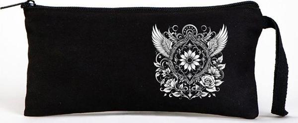Beyaz Penguen Tattoo Bez Kalemlik Çanta 21X10 Cm Siyah - Image 1