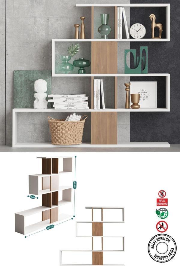 Decormet Karlin Kitaplık Beyaz/Ceviz - Image 1