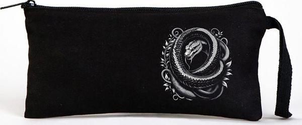 Beyaz Penguen Tattoo Bez Kalemlik Çanta 21X10 Cm Siyah - Image 1