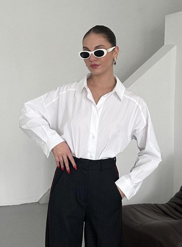 Laluvia Beyaz Poplin Gömlek - 4943 - Image 1