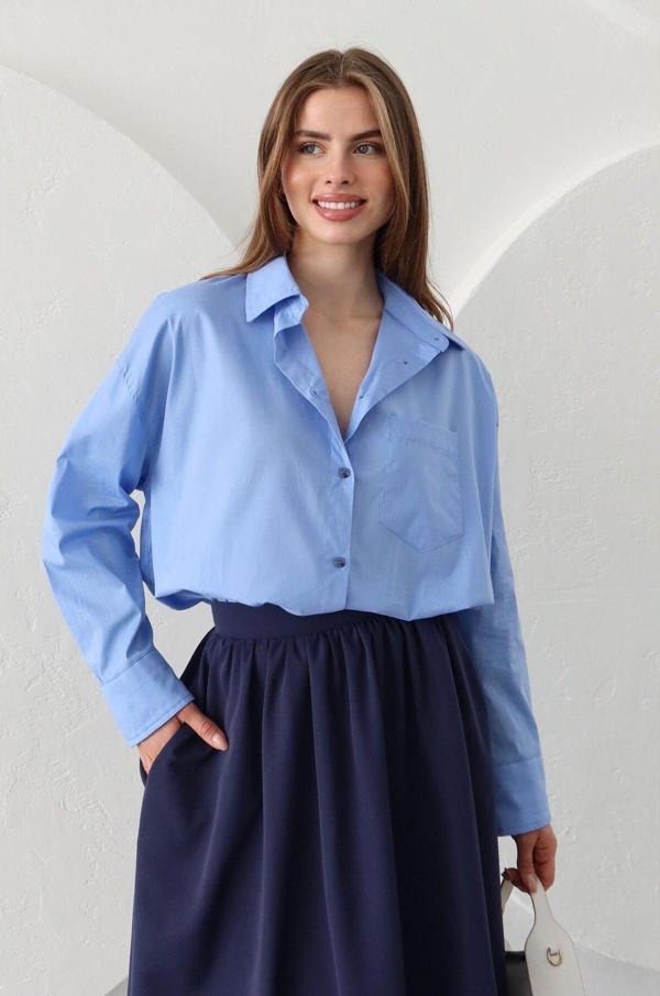 Laluvia Mavi Oversize Gömlek - 5310 - Image 1
