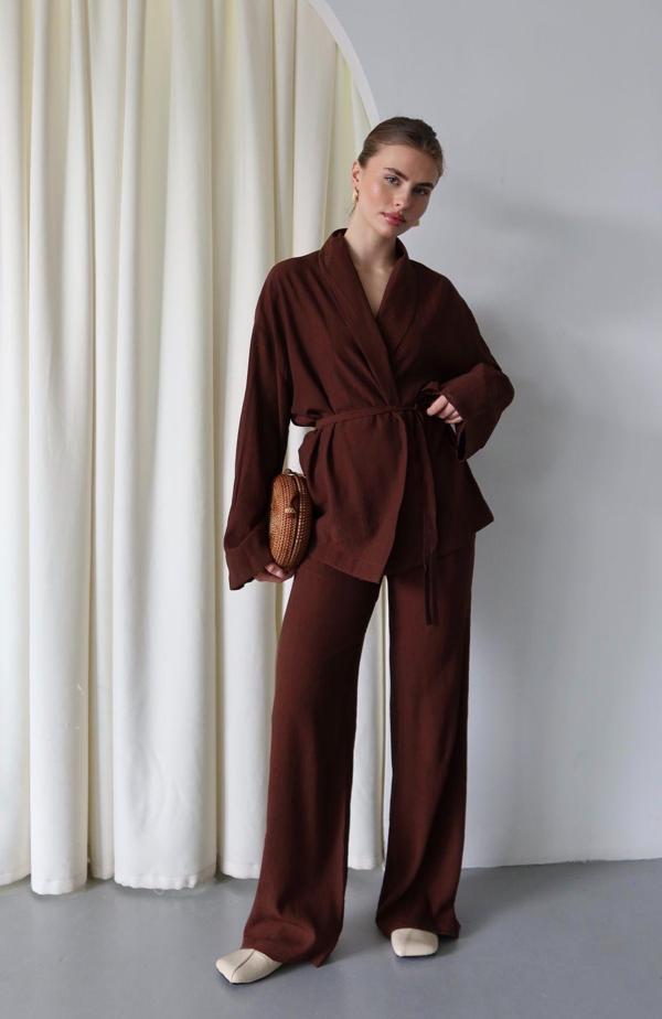 Laluvia Acı Kahve Şal Yaka Kimono Takım - 912058 - Image 1
