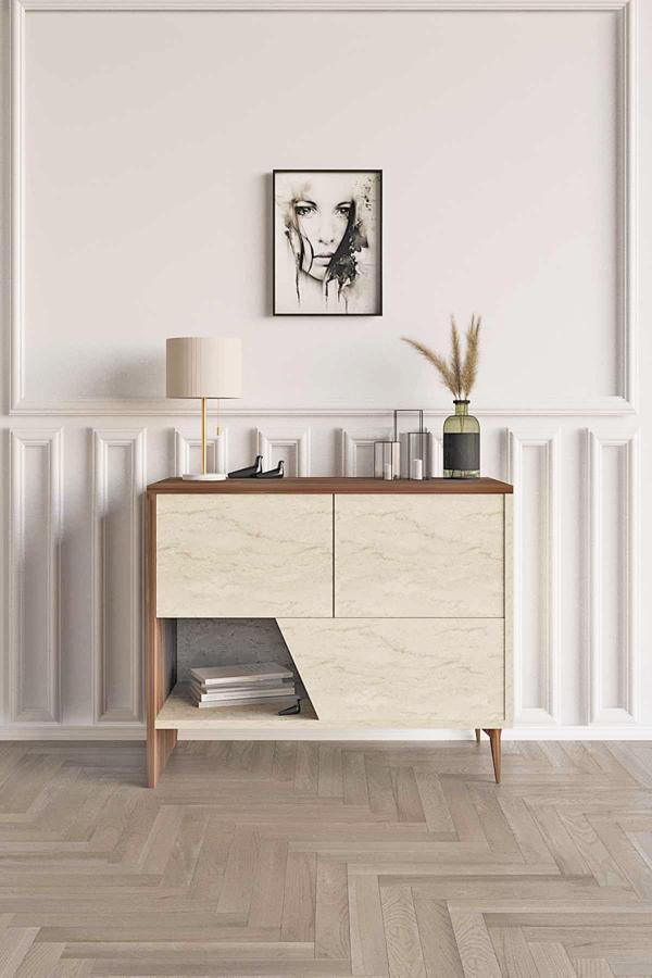 Decormet Gwen Konsol Ceviz/Travertine - Image 1