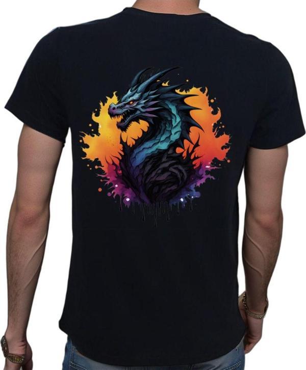 Beyaz Penguen Splash Dragon T-Shirt %100 Pamuklu Siyah Penye Basic Erkek Tişört Siyah 2XL - Image 1