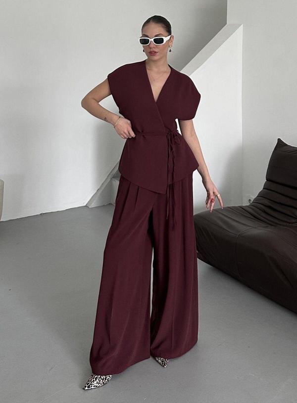 Laluvia Bordo Juana Yelek Pantolon Takım - 8597 - Image 1