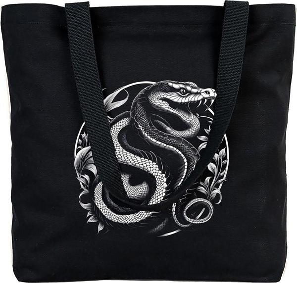 Beyaz Penguen Tattoo Plaj Çantası Kanvas 48X41X10 Cm Siyah - Image 1