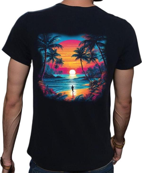 Beyaz Penguen Tropical T-Shirt %100 Pamuklu Siyah Penye Basic Erkek Tişört Siyah 2XL - Image 1