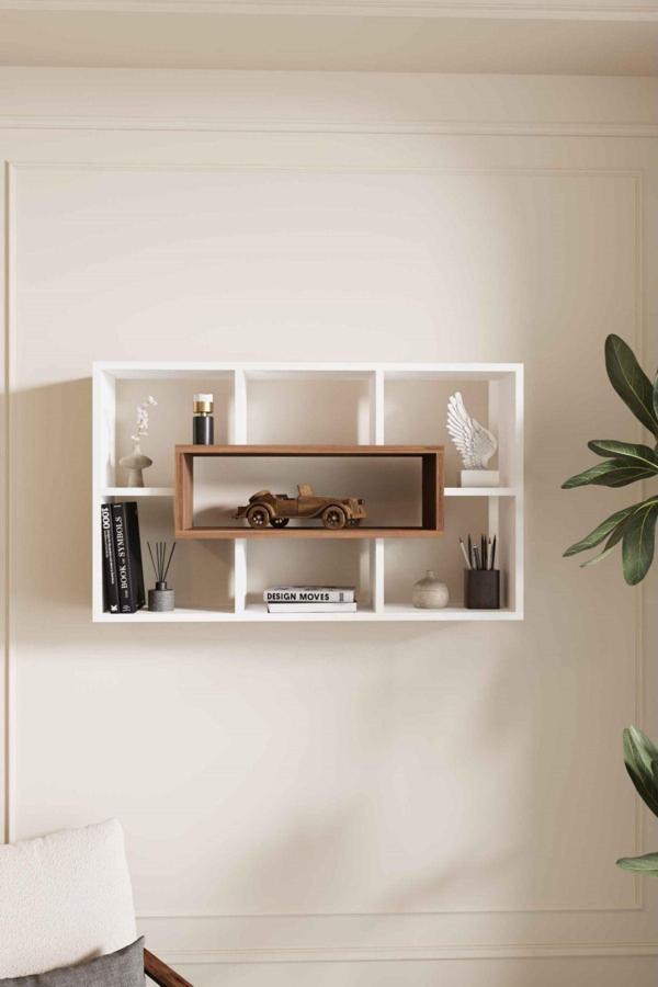 Decormet Closet Duvar Rafı Beyaz-Ceviz - Image 1