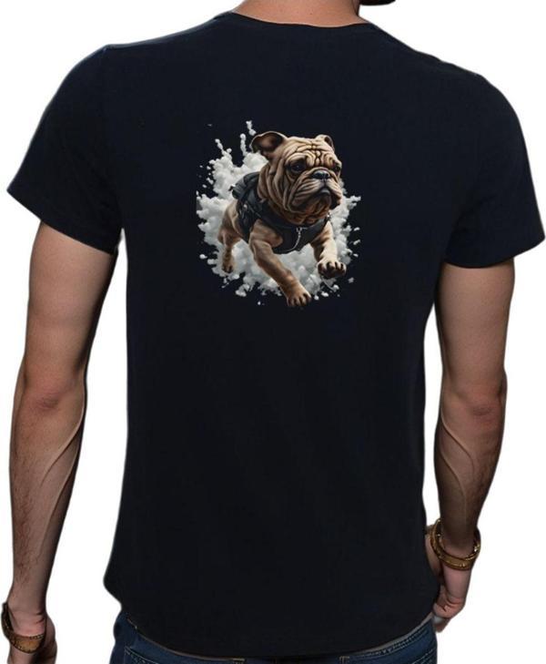 Beyaz Penguen Bulldog T-Shirt %100 Pamuklu Siyah Penye Basic Erkek Tişört Siyah L - Image 1