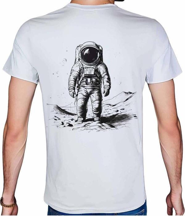 Beyaz Penguen Astronaut T-Shirt %100 Pamuklu Beyaz Penye Basic Erkek Tişört Beyaz S - Image 1