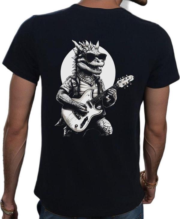 Beyaz Penguen Guitar T-Shirt %100 Pamuklu Siyah Penye Basic Erkek Tişört Siyah S - Image 1