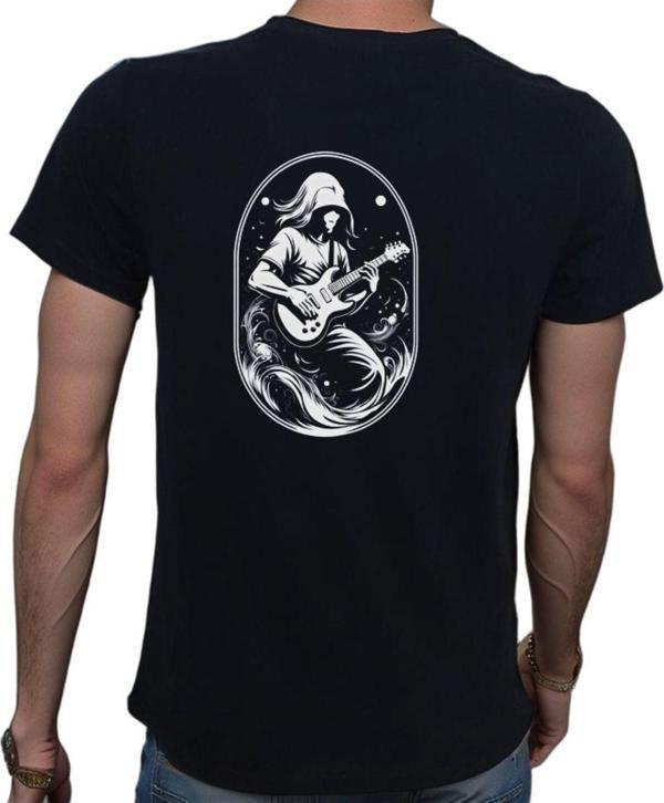 Beyaz Penguen Elip Guitar T-Shirt %100 Pamuklu Siyah Penye Basic Erkek Tişört Siyah S - Image 1