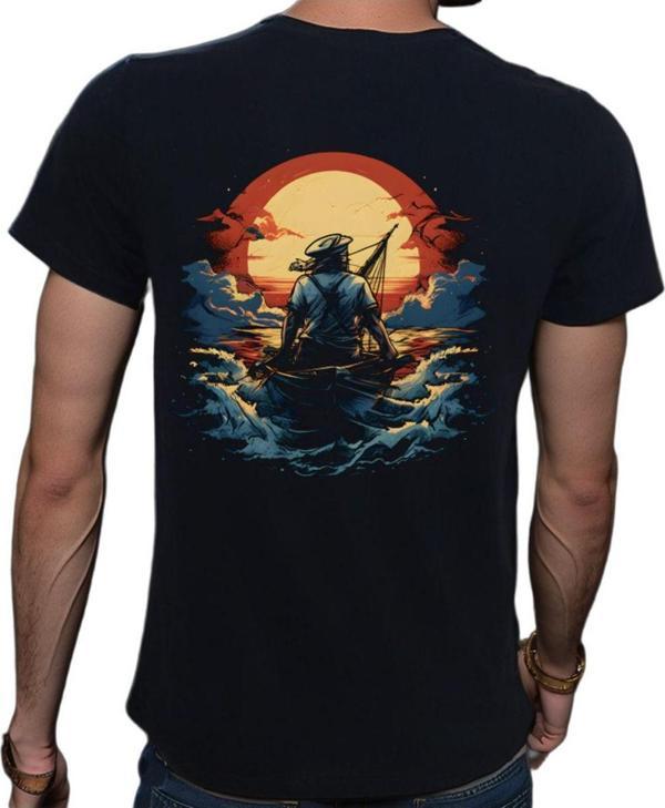 Beyaz Penguen Sailor T-Shirt %100 Pamuklu Siyah Penye Basic Erkek Tişört Siyah L - Image 1