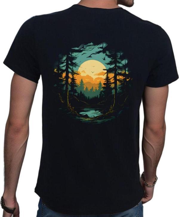 Beyaz Penguen Forest T-Shirt %100 Pamuklu Siyah Penye Basic Erkek Tişört Siyah S - Image 1