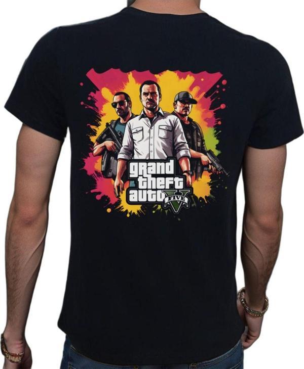 Beyaz Penguen Gta T-Shirt %100 Pamuklu Siyah Penye Basic Erkek Tişört Siyah XL - Image 1