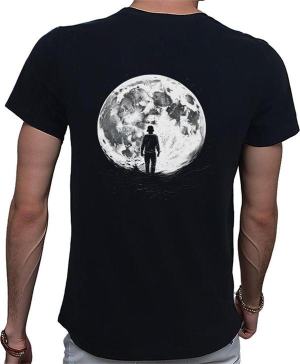 Beyaz Penguen To The Moon And Back T-Shirt %100 Pamuklu Siyah Penye Basic Erkek Tişört Siyah XL - Image 1