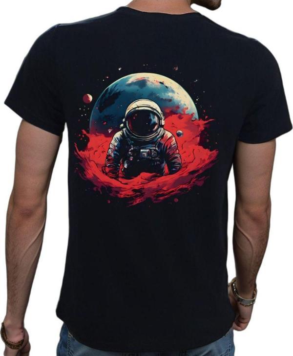 Beyaz Penguen Man On The Moon T-Shirt %100 Pamuklu Siyah Penye Basic Erkek Tişört Siyah L - Image 1