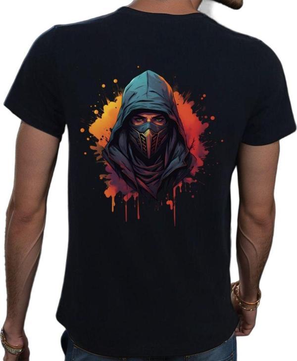 Beyaz Penguen Ninja T-Shirt %100 Pamuklu Siyah Penye Basic Erkek Tişört Siyah 2XL - Image 1