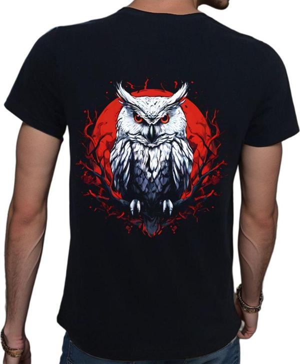 Beyaz Penguen Owl T-Shirt %100 Pamuklu Siyah Penye Basic Erkek Tişört Siyah 2XL - Image 1