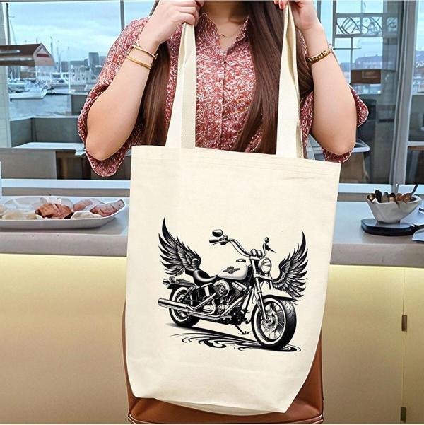 Beyaz Penguen Tattoo İç Cepli Körüklü Örgü Kulplu Kanvas Çanta 35X40X10 Cm - Image 1