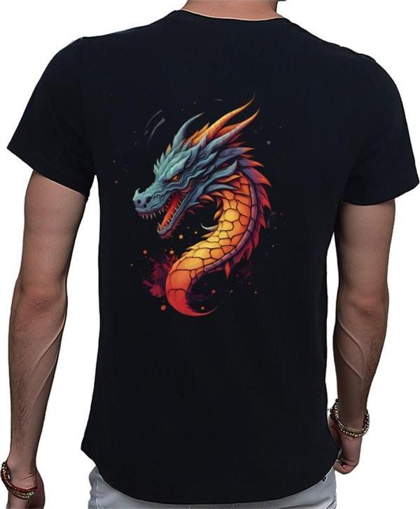 Beyaz Penguen Splash Dragon T-Shirt %100 Pamuklu Siyah Penye Basic Erkek Tişört Siyah XL - Image 1