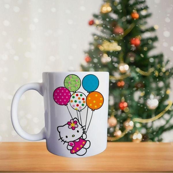 Hello Kitty - Rengarenk Uçan Balonlu Porselen Kupa - Image 1