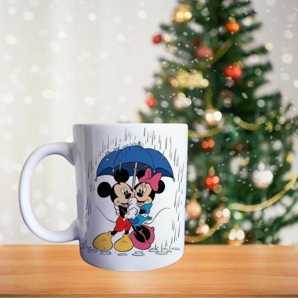 Mickey Ve Minnie Mouse Yağmur Altında Porselen Kupa - Image 1