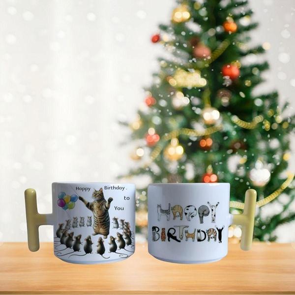Kedi ve farelerin müzikali happy Birthday porselen fincan / kupa -mug - Image 1