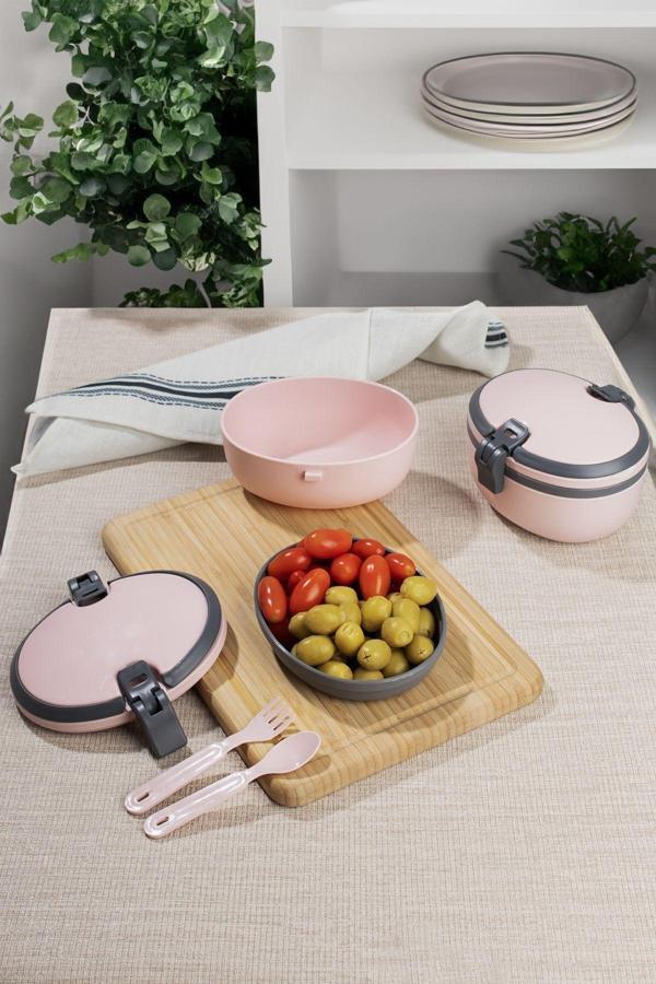 L-00691 Joy Kendinden Kaşık Çatallı Bölmeli 2 Katlı Beslenme Çantası Saklama Kutusu Pudra - Image 1
