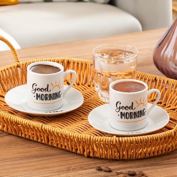 06 Porselen 12 Parça 6 Kişilik Türk Kahvesi Fincan Takımı 90ml - Image 1