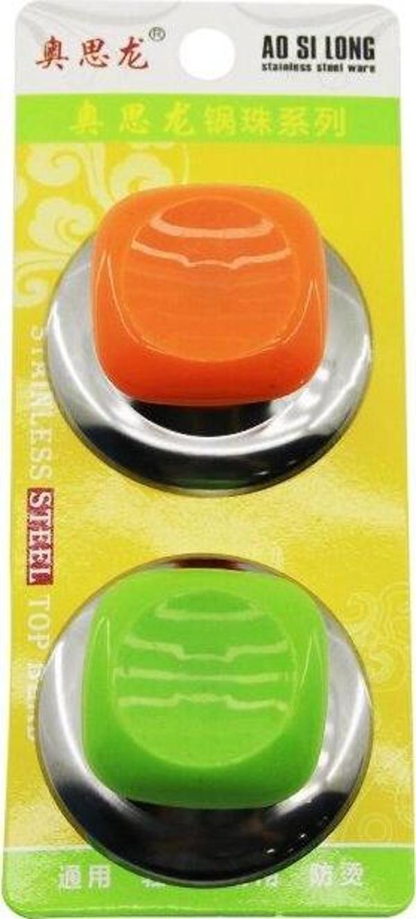 KARE - 2Lİ  TENCERE KAPAK KULPU  KROM - RENKLİ PLASTİK SAPLI  GO5060Gok222745 - Image 1