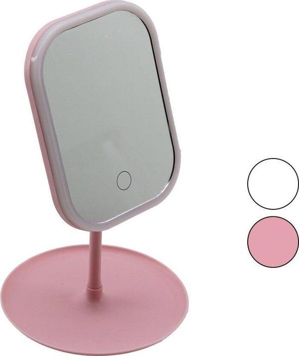DİKDÖRTGEN LEDLİ - USB ŞARJLI MAKYAJ AYNASI 90° TAKILIK SEPETLİ AYAK RENKLİ PLS 13.5X18.5CM  GO5060Gok111770 - Image 1
