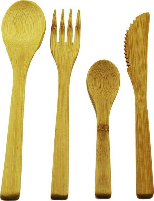 4PCS  AHŞAP BAMBU MUTFAK SETİ  2 KAŞIK - ÇATAL - BIÇAK  GO5060Gok222725 - Image 1