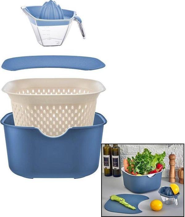 MAVİ 5PCS MUTFAK SETİ PLS.KARIŞTIRMA KAP=4LT - SÜZGEÇ=3.5LT - KESİM PANO - SIKACAK=0.25LT  GO5060Gok223113 - Image 1