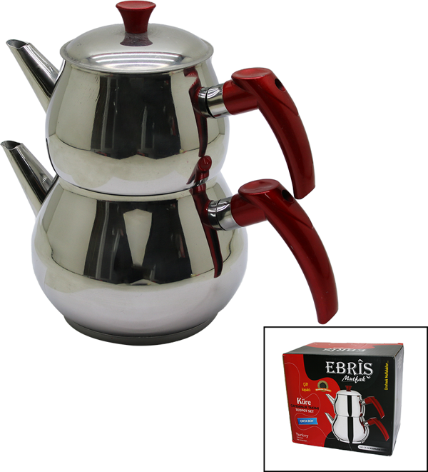 ORTA BOY KÜRE ÇELİK ÇAYDANLIK SETİ ÜST: 1LT - ALT: 1.60LT  GO50606072240 - Image 1