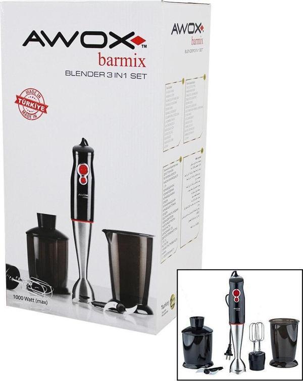 AWOX BARMİX  3İN1  BLENDER SETİ  ÇELİK 2Lİ MİKSER   ÇELİK RONDO BIÇAK   ÇELİK 4 KANATLI BIÇAK   1000W  GO5060Gok111255 - Image 1