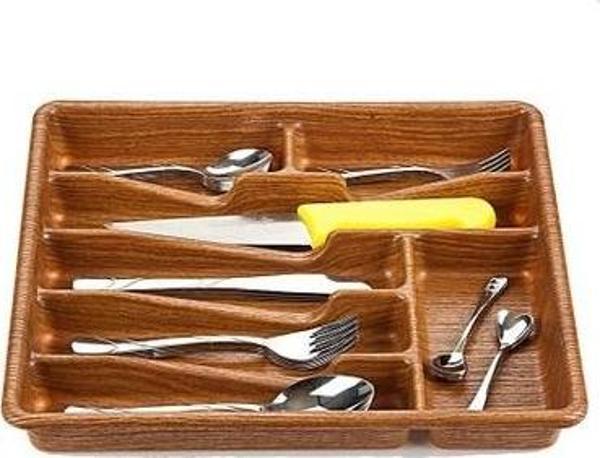 KÜÇÜK - AHŞAP RENK - 7 BÖLMELİ ÇEKMECE İÇİ KAŞIKLIK 36X32CM  GO50608276070 - Image 1