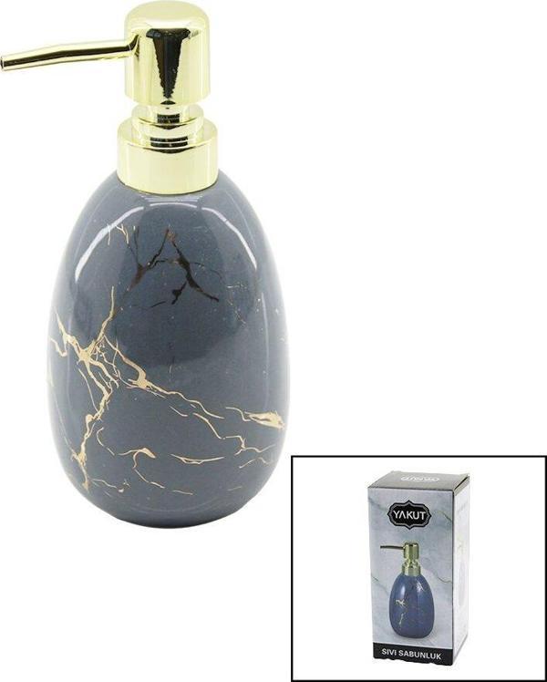DİKEY TOMBUL GRİ MERMER DESEN SERAMİK SIVI SABUNLUK GOLD KAPAK  GO5060Gok210824 - Image 1