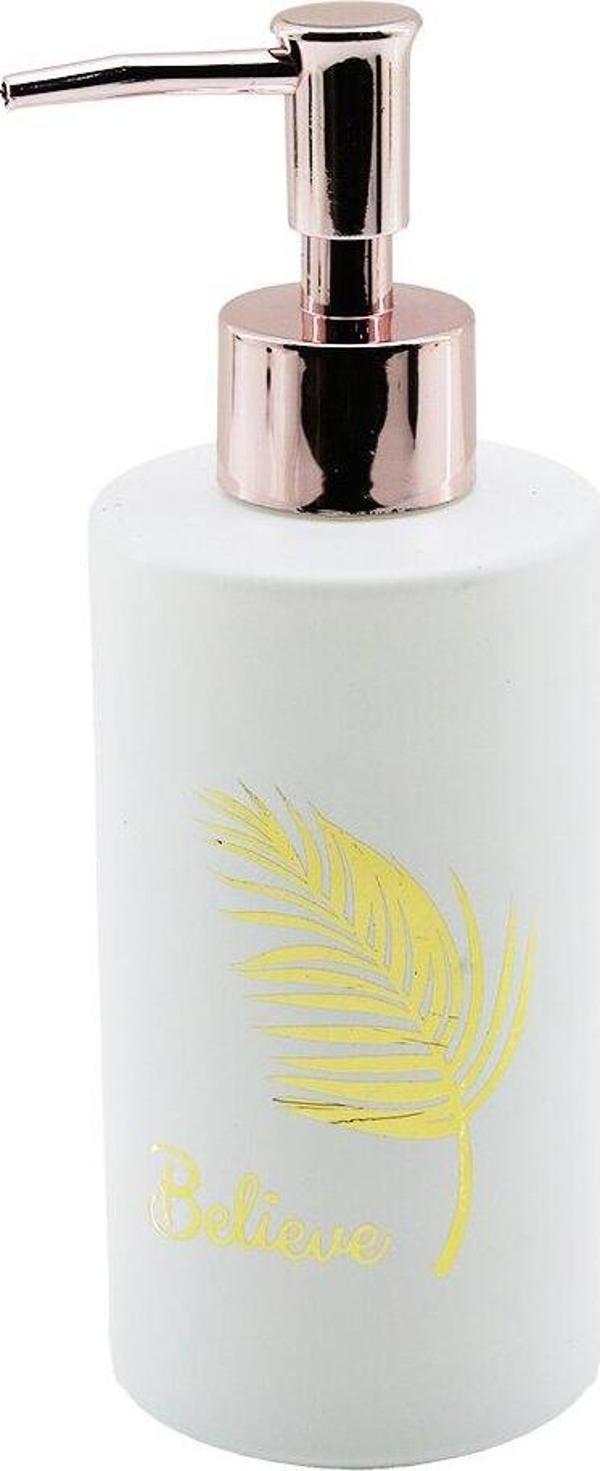 CAM  YUVARLAK - BEYAZ ŞİŞE--GOLD YAPRAK DESEN SIVI SABUNLUK 350ML BRONZ PLASTİK POMPA  GO5060Gok210859 - Image 1