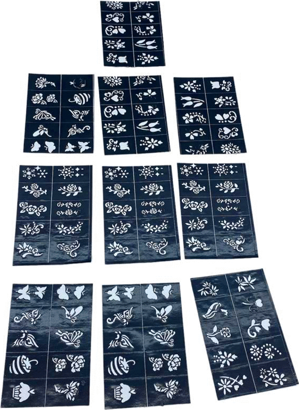 ÇİÇEKLİ 10X14CM TÜP KINA DESEN ÇIKARTMA ŞABLONU 12 PARÇA  GO50601714920 - Image 1