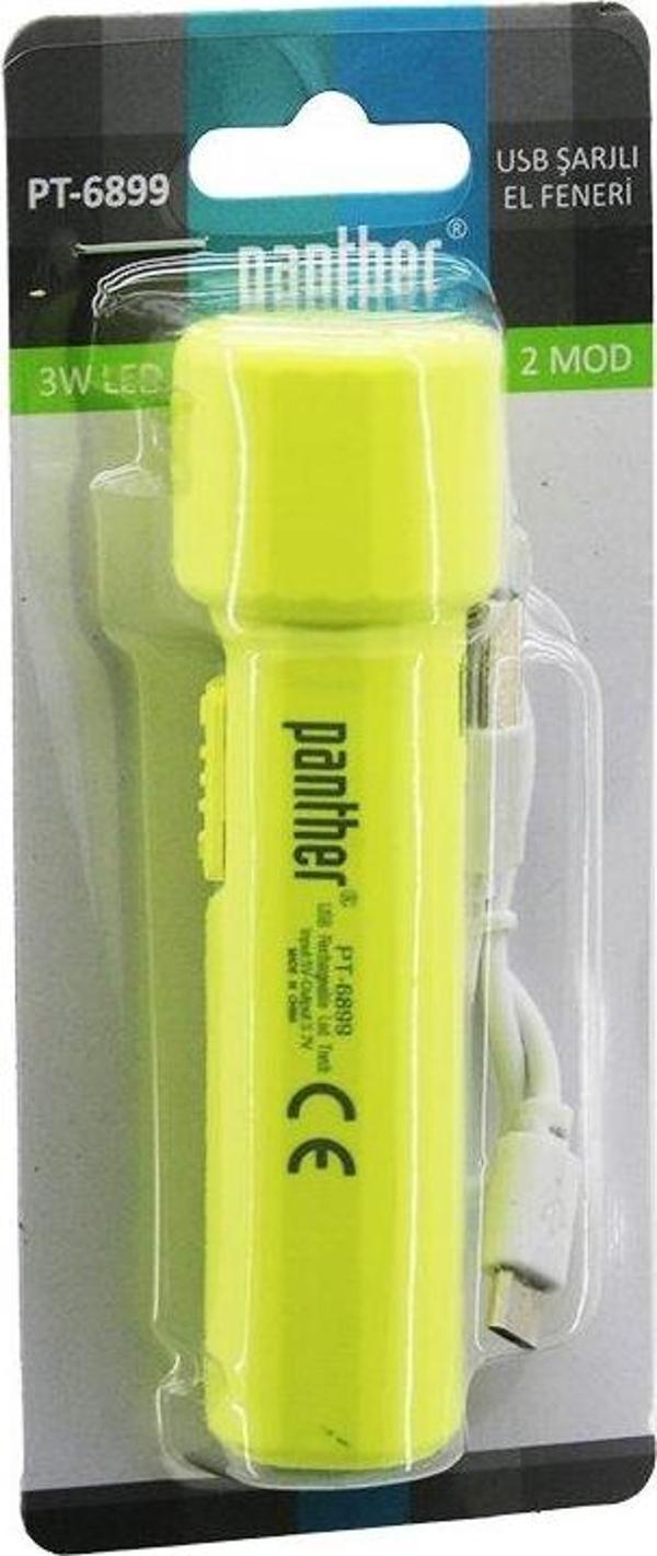 3W   USB ŞARJLI   MİNİ  EL FENERİ  2 MOD IŞIK - MAX: 500 LUMEN - 500 mAh PİL PT-6899  GO5060Gok101277 - Image 1