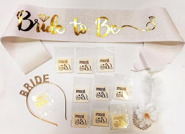 Altın Renk Bride Partisi Taç Kuşak Dövme Bileklik Seti Full 13 Parça  GO506089Gosa4793 - Image 1