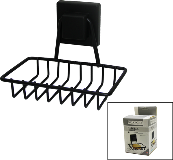 SİYAH - METAL KATI SABUNLUK KARE GÜÇLÜ YAPIŞKANLI 11X12.5X11CM  GO50609541250 - Image 1