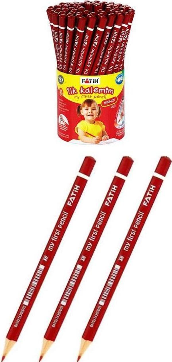Jumbo Kırmızı Kalem 3 Adet Kırmızı Başlık Kalemi Üçgen Kırmızı Renk Kurşun Kalem İlk Kalemim - Image 1