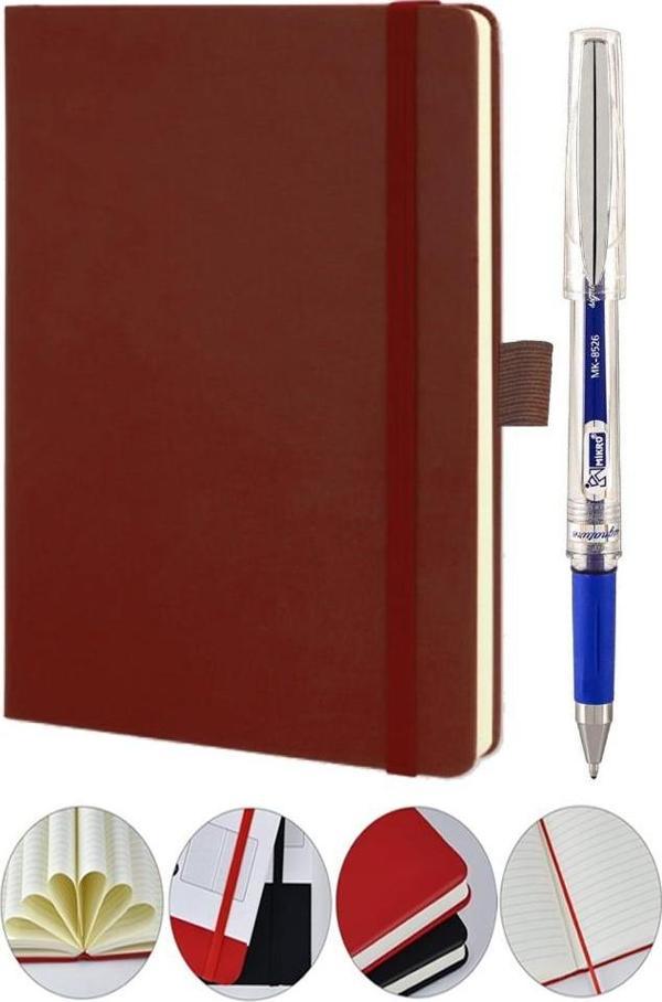 Tarihsiz Ajanda Çizgili Sert Kapak Lastikli 13x21 cm ve Pilot Kalem Seti 1 Paket  Not Defteri Çizgili Kalem Tutuculu - Image 1