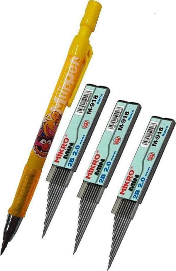 2.0 Mm Kalın Uçlu Versatil Kalem Sarı Renk 1 Adet ve 2.0 Mm Kalın Uç Siyah 3 Adet Kalın Uçlu Mekanik Kalem - Image 1