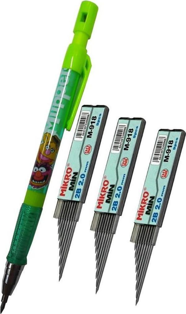 2.0 Mm Kalın Uçlu Versatil Kalem Yeşil Renk 1 Adet ve 2.0 Mm Kalın Uç Siyah 3 Adet Kalın Uçlu Mekanik Kalem - Image 1