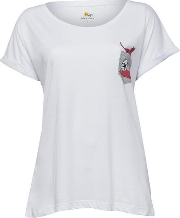 BiggDesign Cats Cepte Kedi T-Shirt Beyaz - S - Image 1