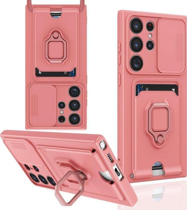 Anka Cep Samsung Galaxy S24 Ultra Kılıf Zuma Kartvizitli Yüzüklü Boyun Askılı Silikon Kapak + Ekran Koruma - Image 1
