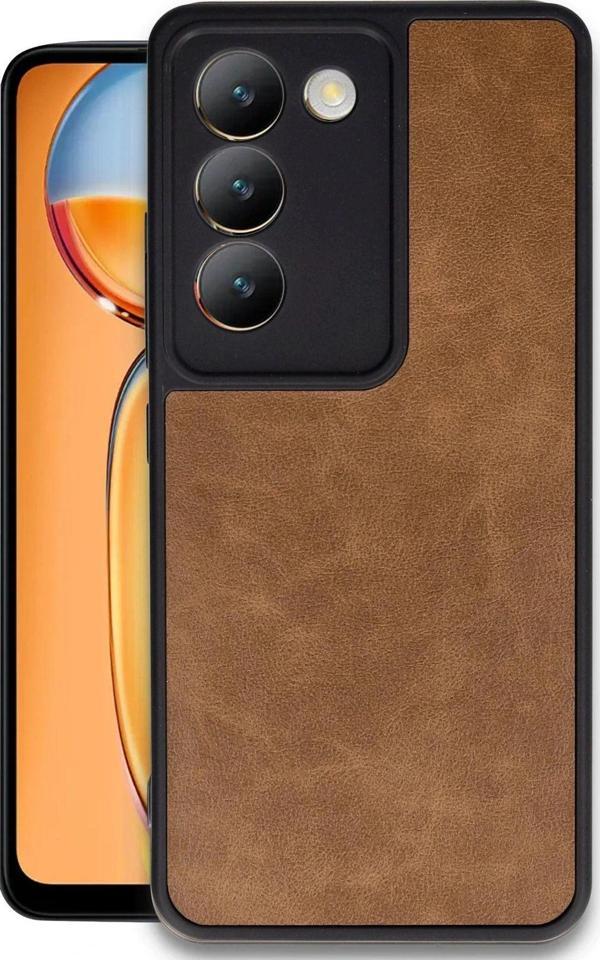 Anka Cep Telefonu Aksesuarları Vivo V30 Lite 4G Kılıf Aras Deri Görünümlü Kapak + Kablo Koruma - Image 1